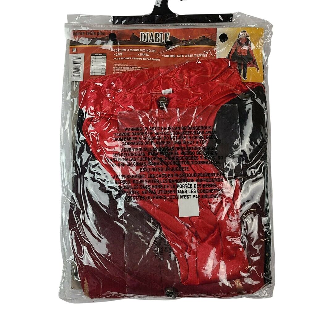Mens Adult Deluxe Devil DIABLO COSTUME 48-52 NEW 4pc FLAME CAPE Glove SHIRT/VEST - Picture 2 of 7